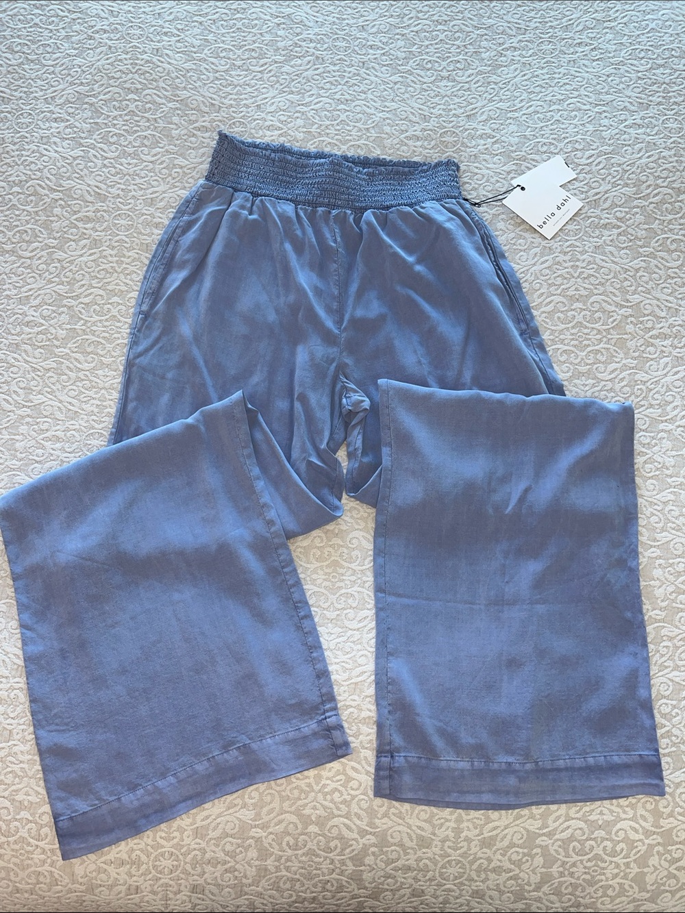 Bella Dahl Light Blue Smocked Waist Wide-Leg Pants